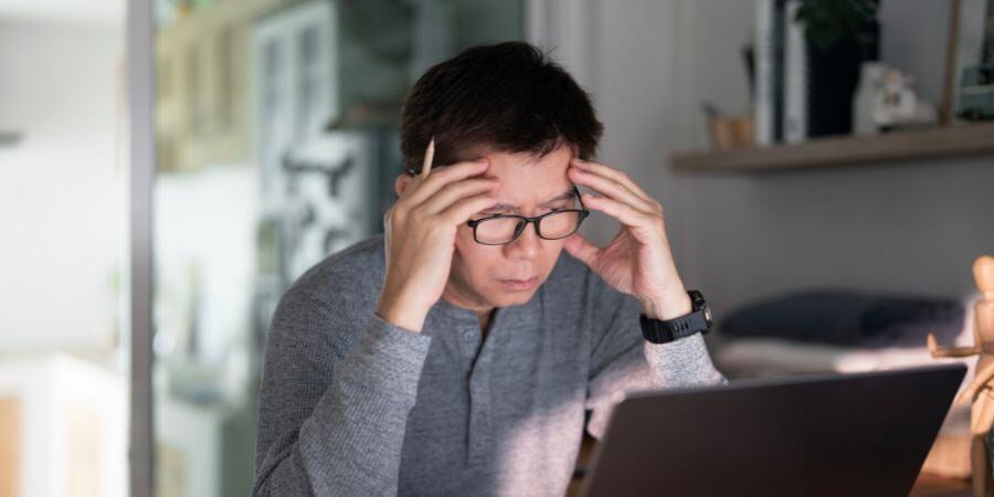 man stress and business home office working late
