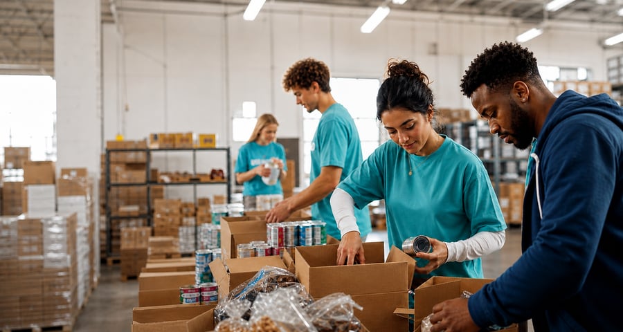 Volunteers filling good boxes 